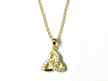 Yellow Plated Silver Cz Stone set Trinity Knot Pendant and Chain