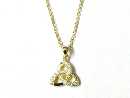 Yellow Plated Silver Cz Stone set Trinity Knot Pendant and Chain