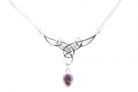Celtic Necklace with Drop Amethyst Cubic Zircona Stone