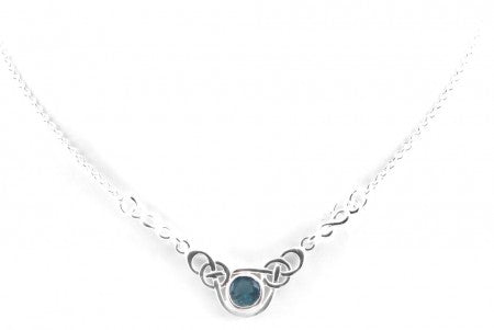 Celtic Silver Necklace with Aquamarine Cubic Zircona Stone