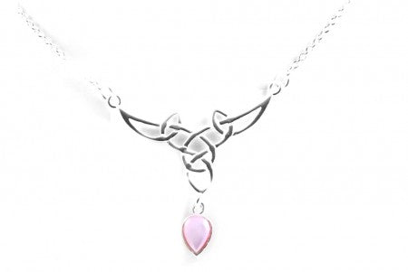 Celtic Silver Necklace with Pink Marble Stone