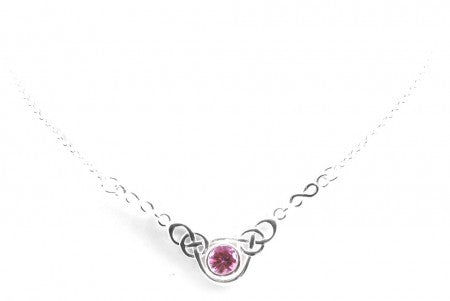 Celtic Silver Necklace with Pink Cubic Zircona Stone