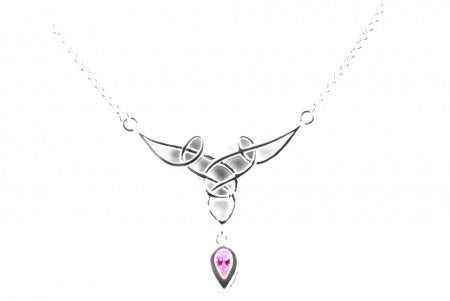Celtic Necklace with Drop Pink Cubic Zircona Stone