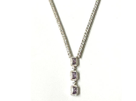 Amethyst Cubic Zirconia Silver Necklace.