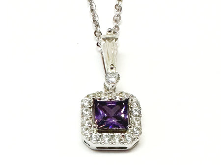 Silver Amethyst & White Cz Stone Set Necklace