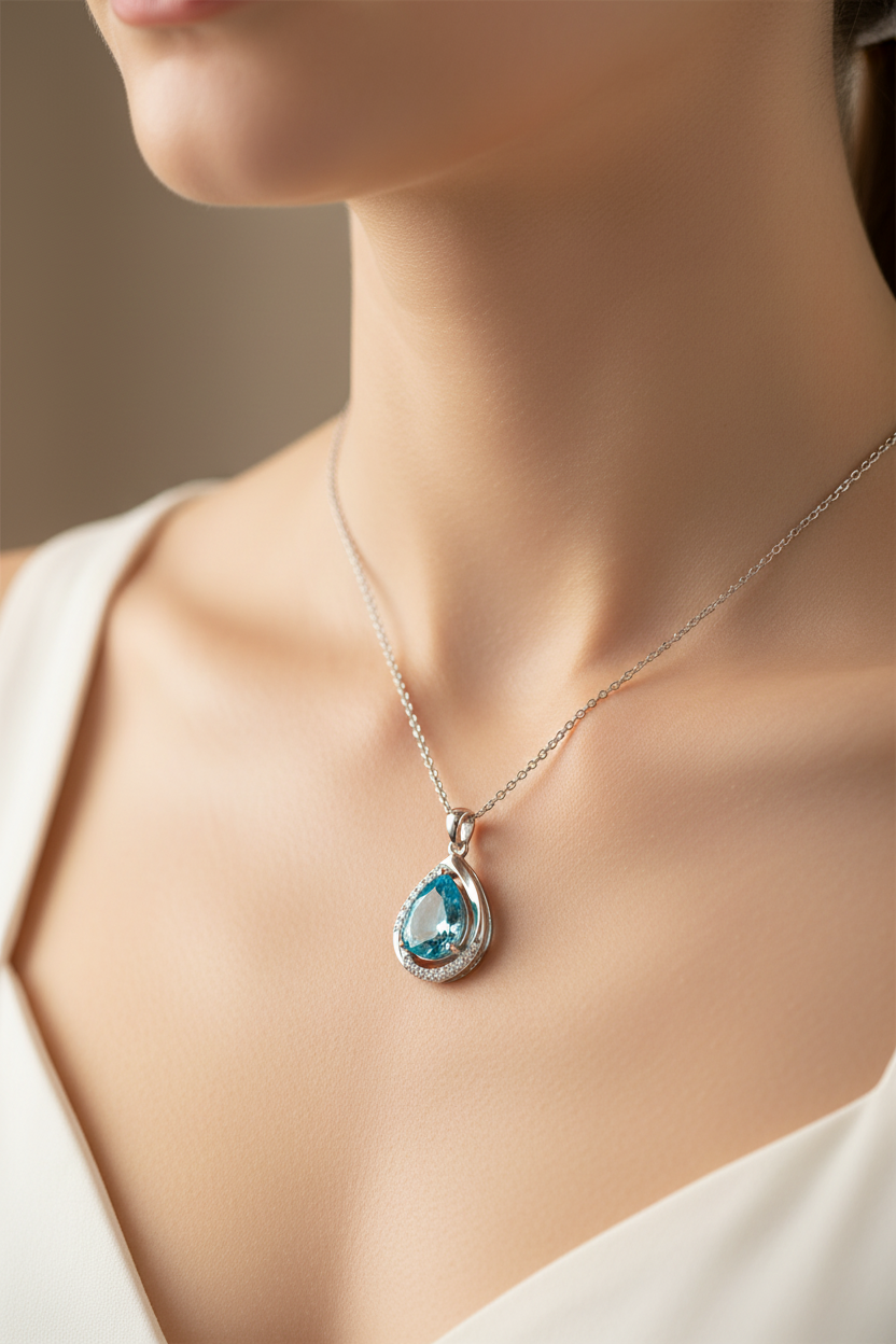 Aqua Cubic Zirconia Necklace