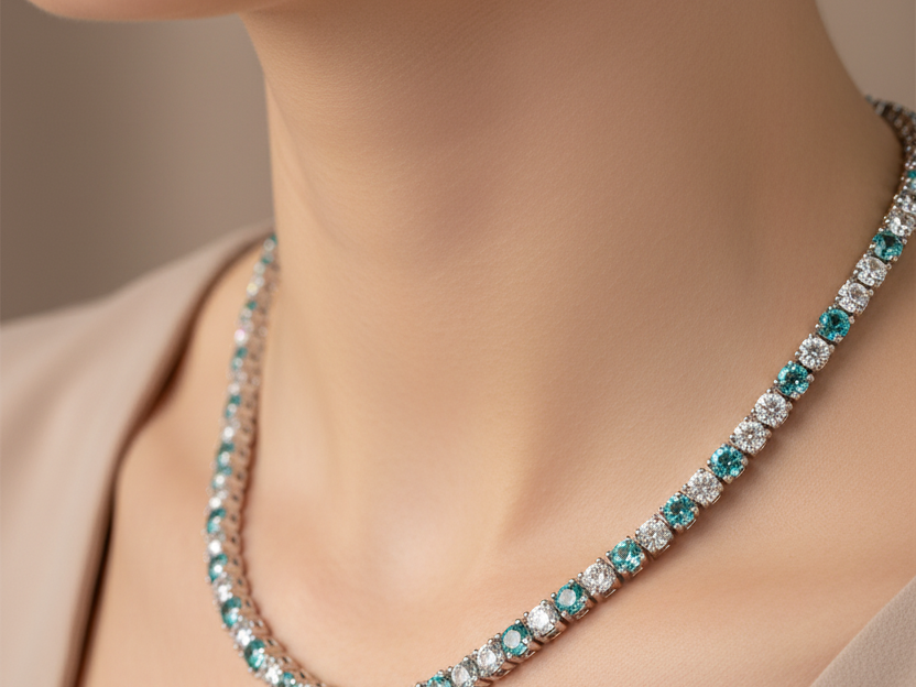 Aquamarine Cubic Zirconia Claw Set Tennis Necklace