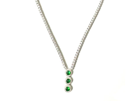 Emerald Zirconia Silver Necklace And Earring Set