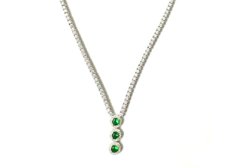 Emerald & White Cubic Zirconia Silver Necklace.