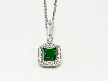 Silver Emerald & White Cz Stone Set Necklace