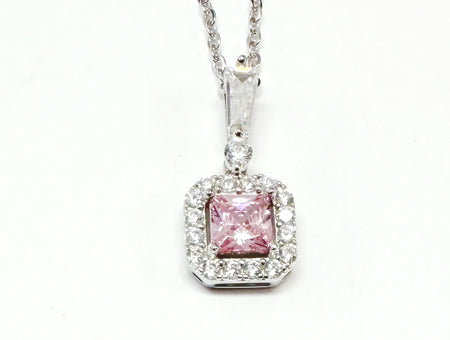 Silver Pink & White Cz Stone Set Necklace