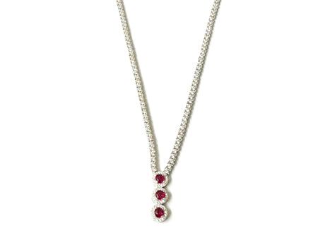 Ruby & White Cubic Zirconia Silver Earring