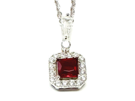 Silver Ruby & White Cz Stone Set Necklace