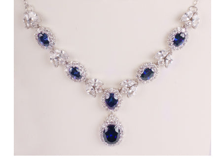 Sapphire Cubic Zirconia Silver Necklace.