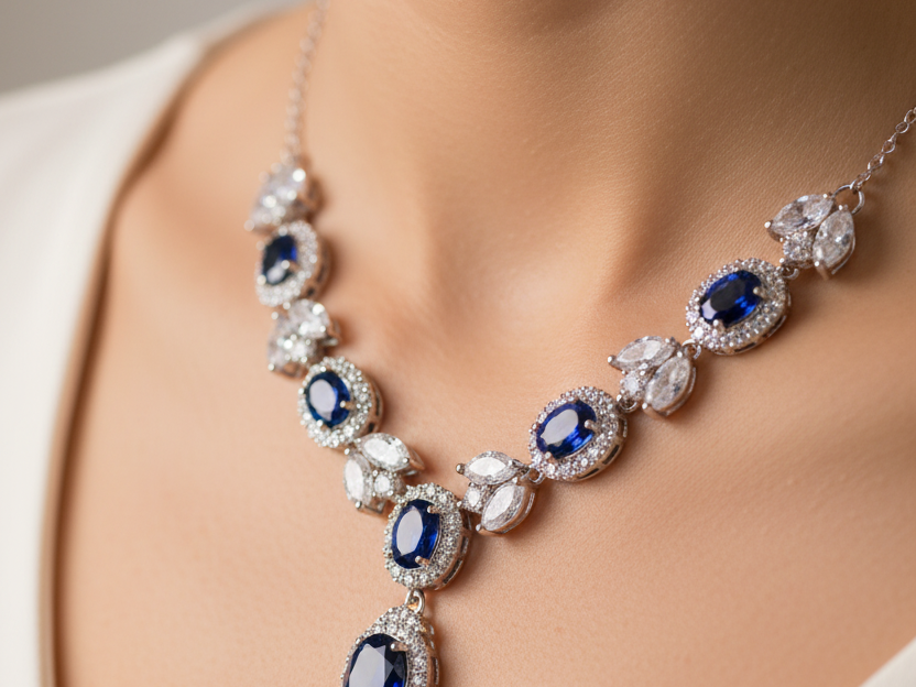 Sapphire Cubic Zirconia Silver Necklace.