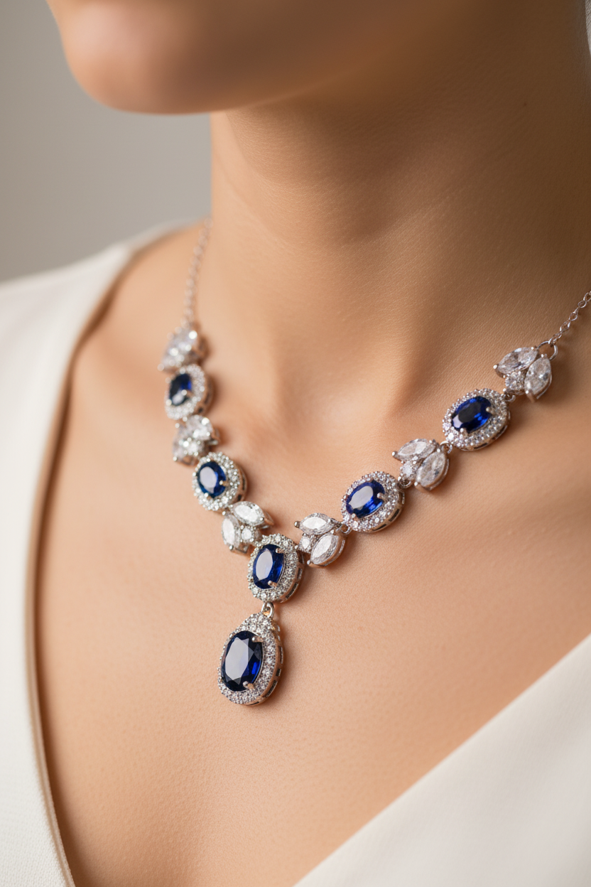 Sapphire Cubic Zirconia Silver Necklace.