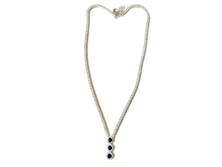 Sapphire Cubic Zirconia Silver Necklace And Earring Set
