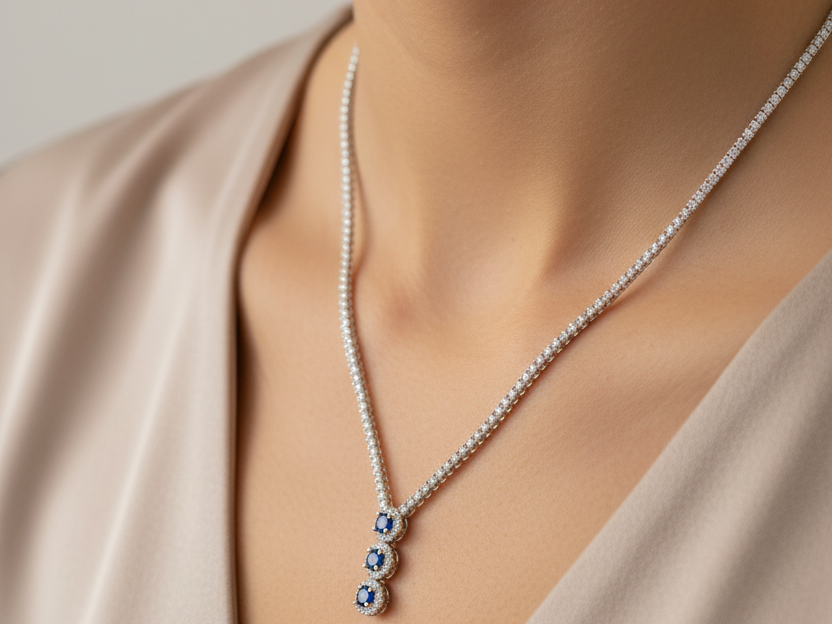 Sapphire Cubic Zirconia Silver Necklace.
