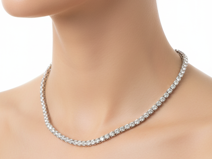 Cubic Zirconia Silver 2 x 2 Stone Necklace
