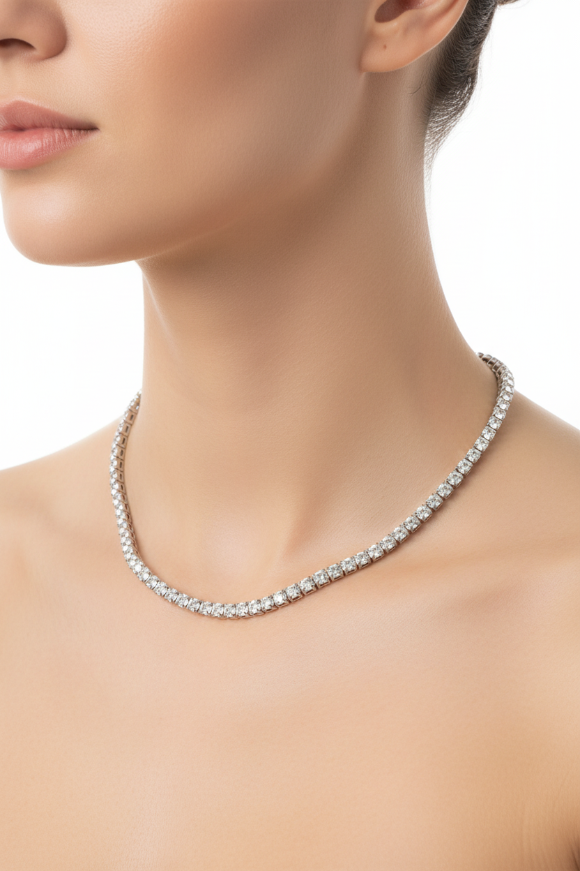 Cubic Zirconia Silver 2 x 2 Stone Necklace