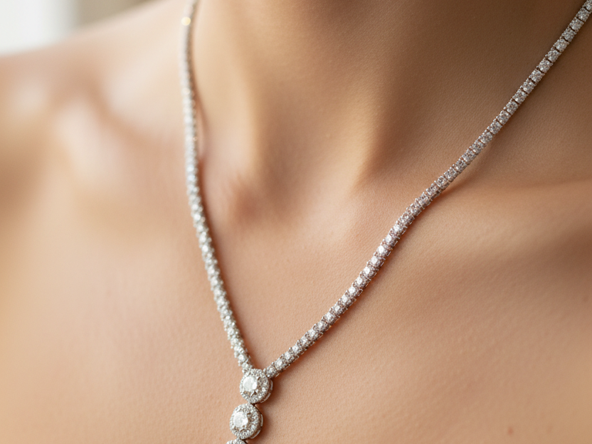 White Cubic Zirconia Silver Necklace.