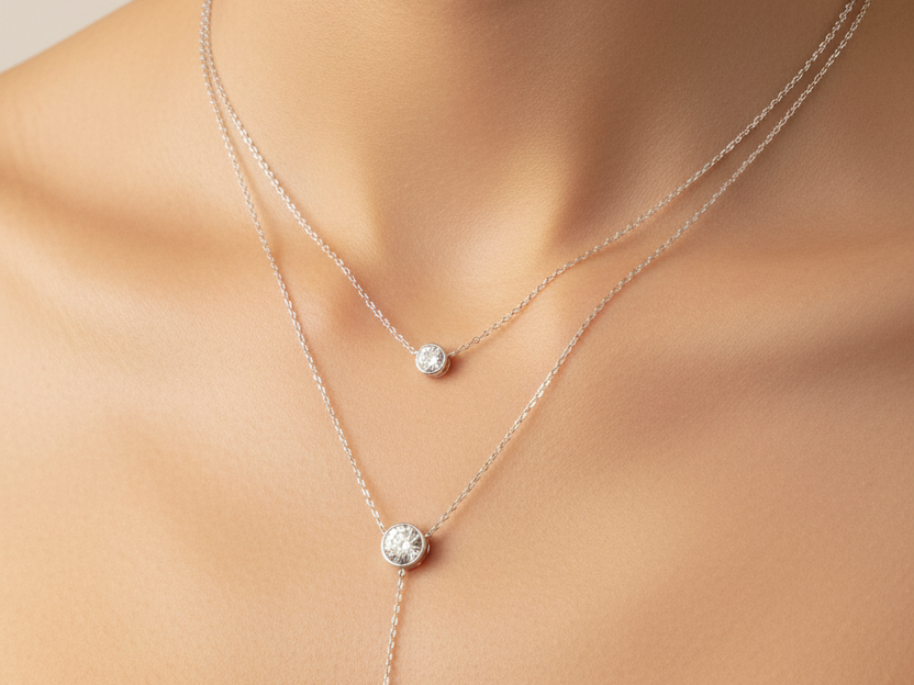 White Cubic Zirconia Silver Necklace.