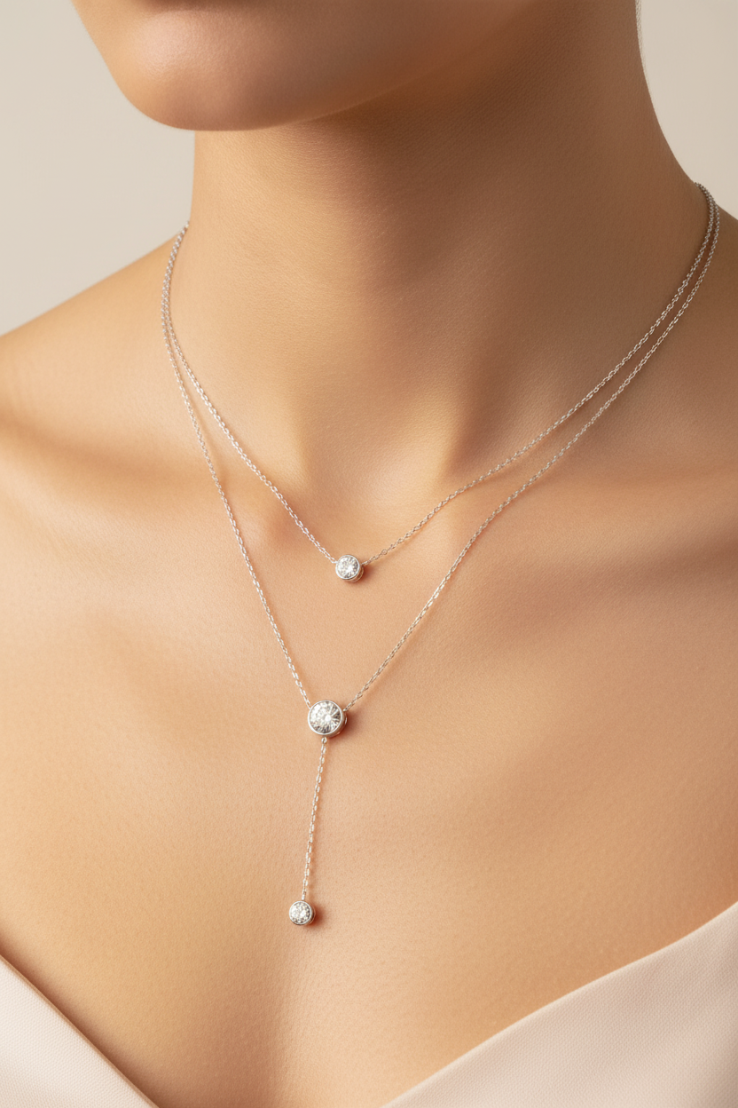 White Cubic Zirconia Silver Necklace.