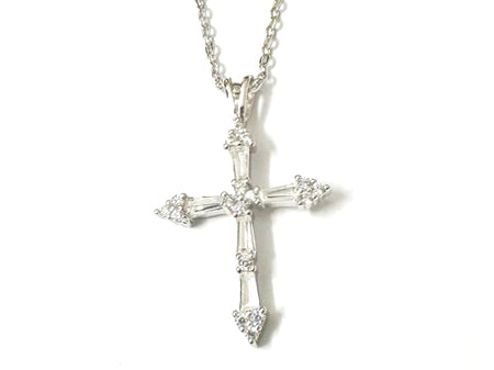 White CZ Silver Cross Necklace