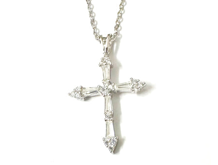 White CZ Silver Cross Necklace