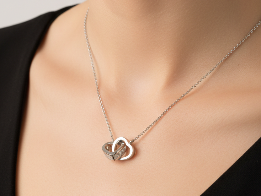 Silver Cz Heart Necklace
