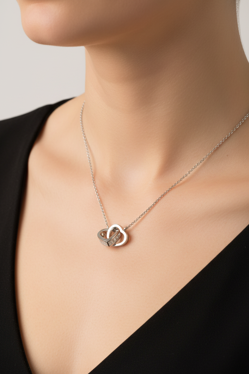 Silver Cz Heart Necklace