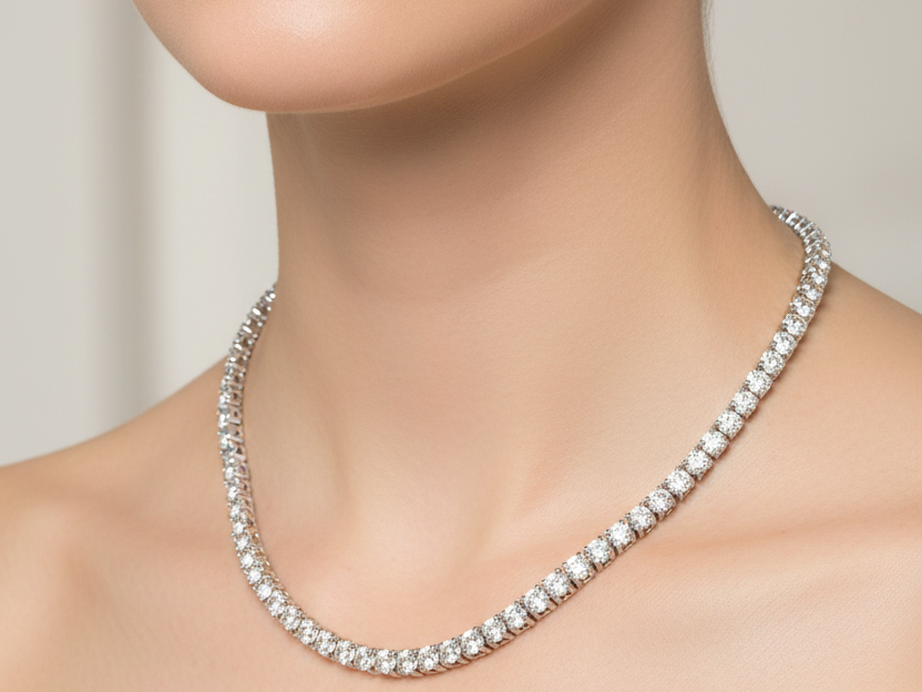 A White Cubic Zirconia Claw Set Tennis Silver 4mm Stone Necklace