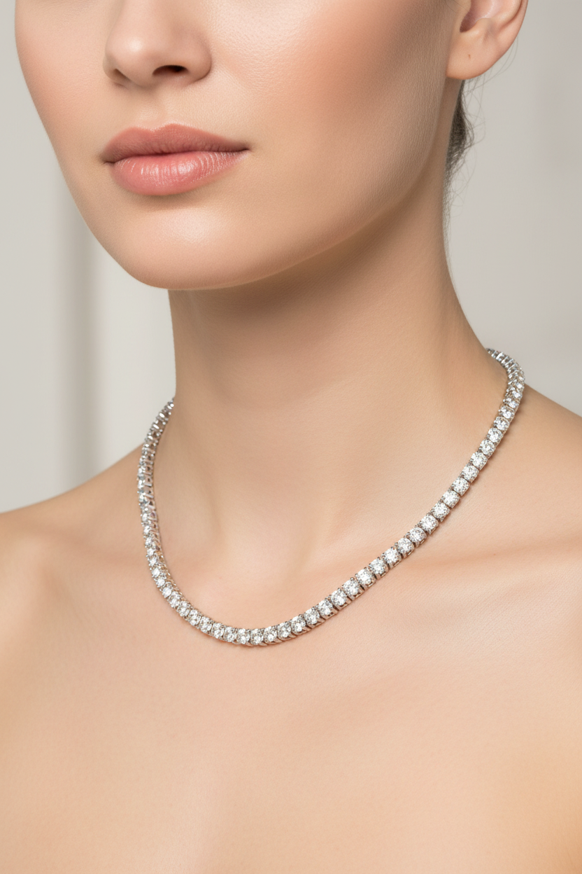 A White Cubic Zirconia Claw Set Tennis Silver 4mm Stone Necklace