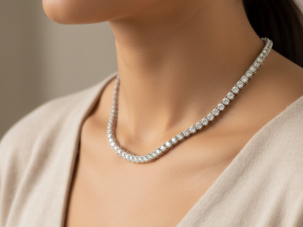 A White Cubic Zirconia Claw Set Tennis Silver 3mm Stone Necklace
