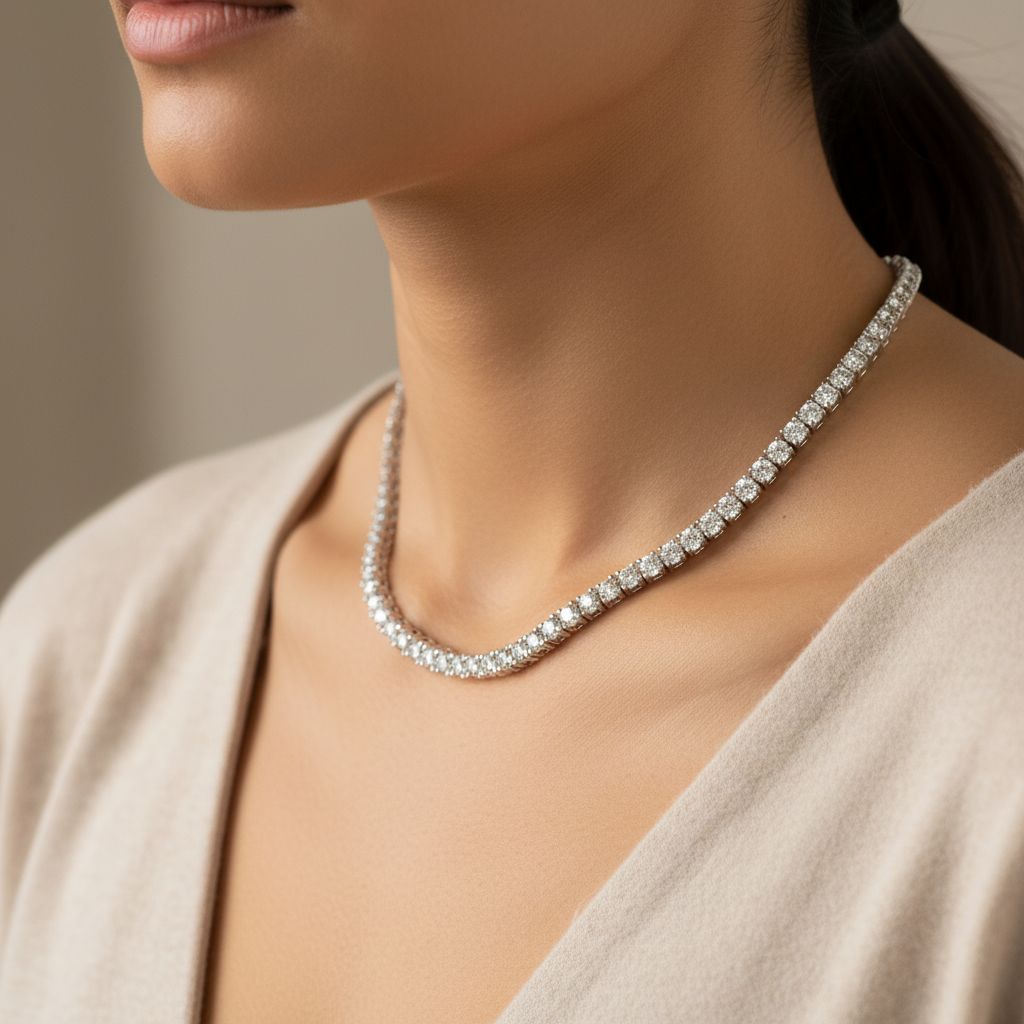 A White Cubic Zirconia Claw Set Tennis Silver 3mm Stone Necklace