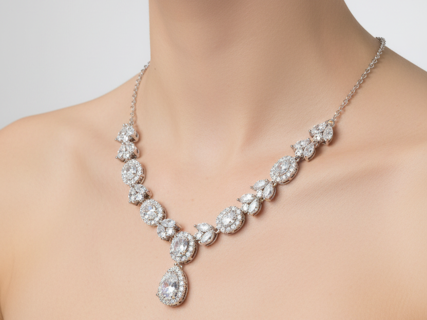 A White Cubic Zirconia Silver Necklace