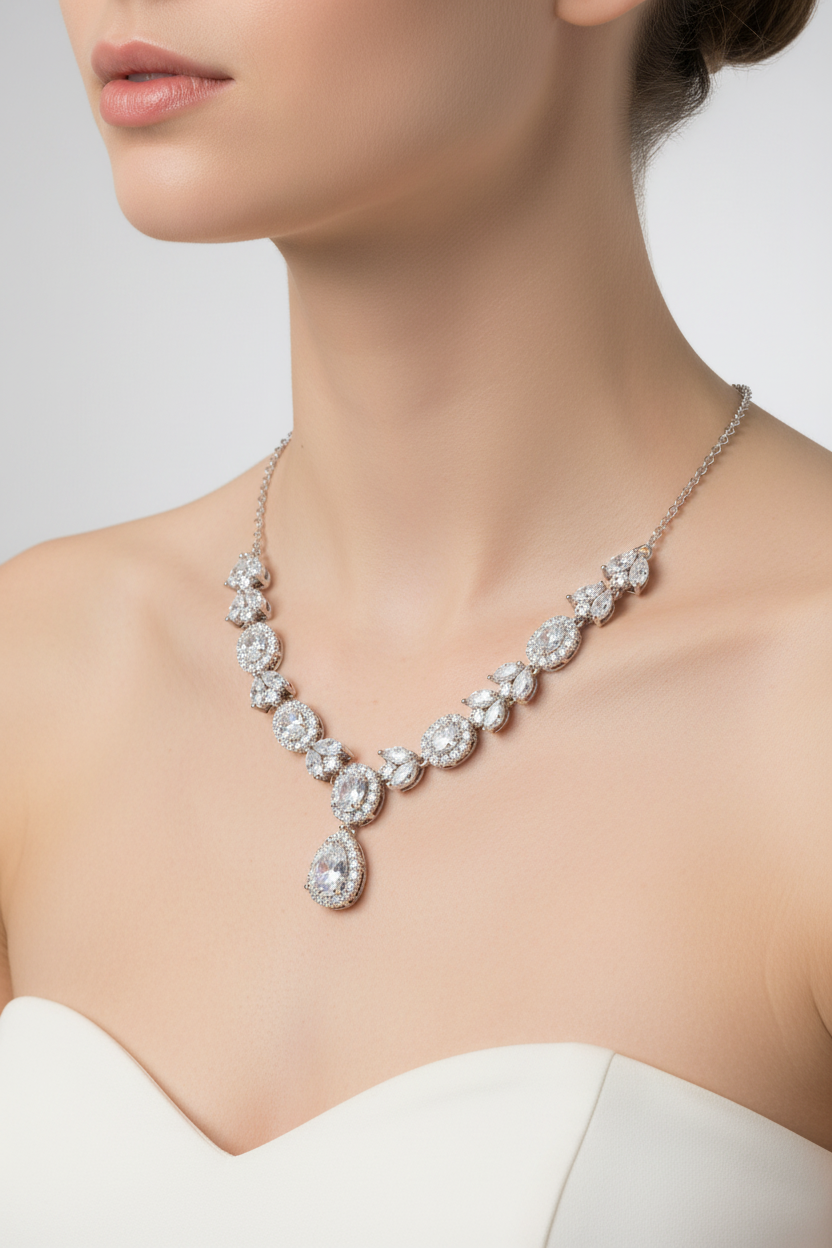 A White Cubic Zirconia Silver Necklace