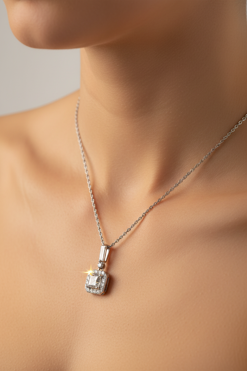 Silver Cz Stone Set Necklace