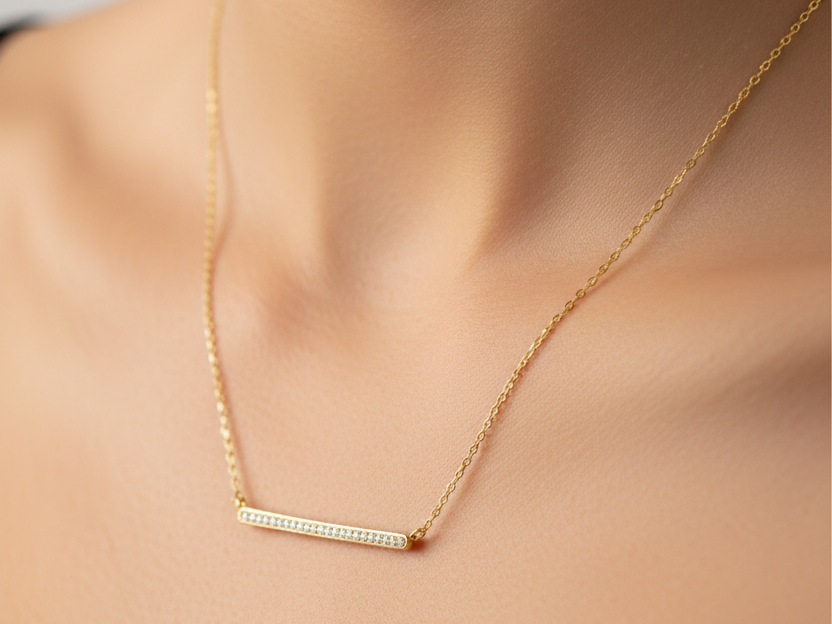 Yellow Plated on Silver CZ Bar Necklace