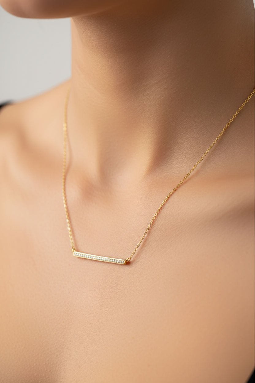 Yellow Plated on Silver CZ Bar Necklace