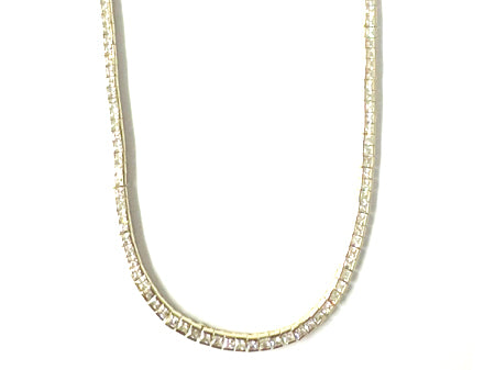 Cubic Zirconia Yellow Plated on Silver 2 x 2 Stone Necklace