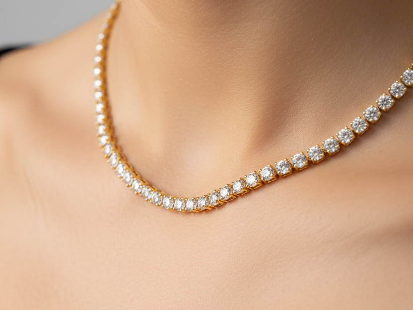 Cubic Zirconia Yellow Plated on Silver 2 x 2 Stone Necklace