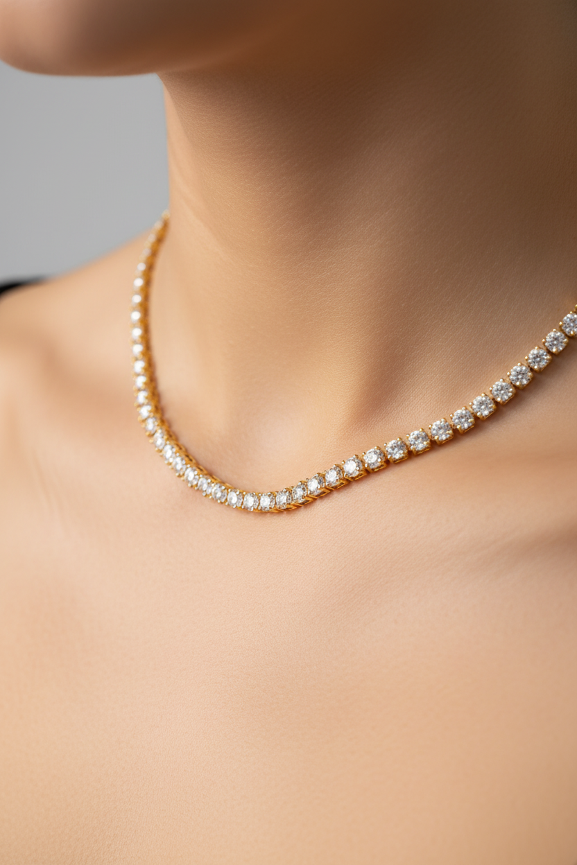 Cubic Zirconia Yellow Plated on Silver 2 x 2 Stone Necklace