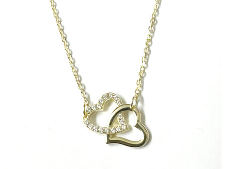 Yellow Plated on Silver Double Heart Necklace.