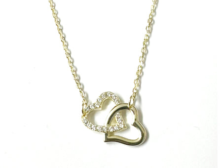 Yellow Plated on Silver Double Heart Necklace.