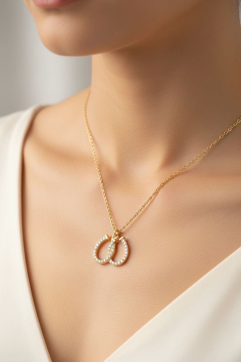 A White CZ Yellow Plated Horseshoe Necklace