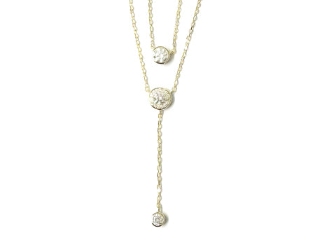 White Cubic Zirconia Gold Plated Silver Necklace.