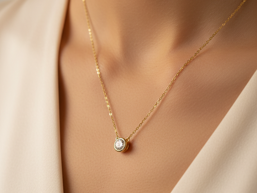 A Yellow Plated white CZ Stone Necklace