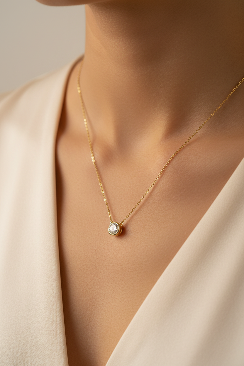 A Yellow Plated white CZ Stone Necklace