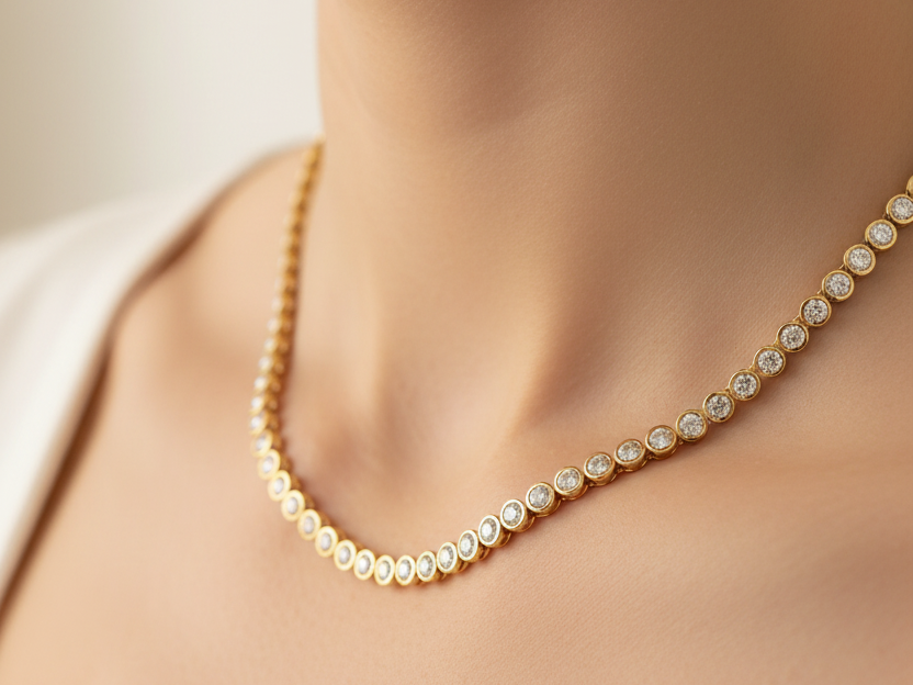 A Yellow Gold Plated White Cubic Zirconia Necklace